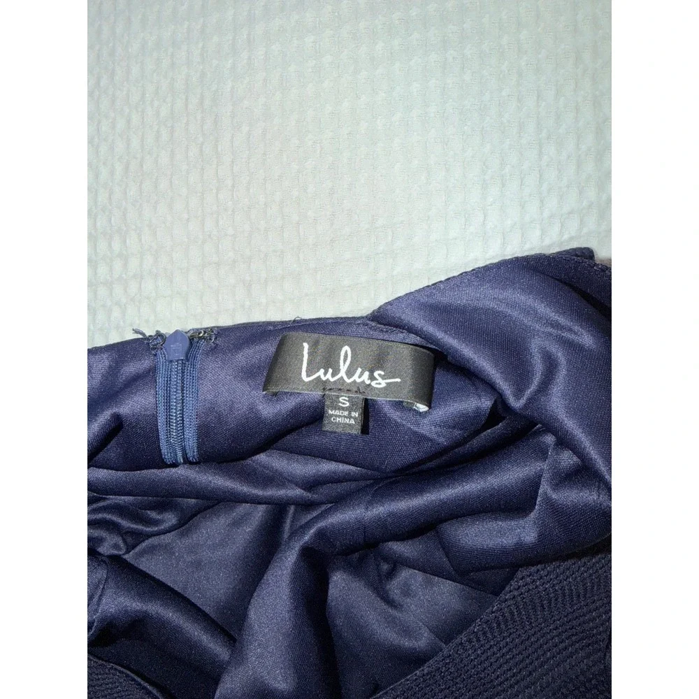 Lulus Skater Dress Women Small Navy Blue Open Back‎ Textured Fit and Flare Mini